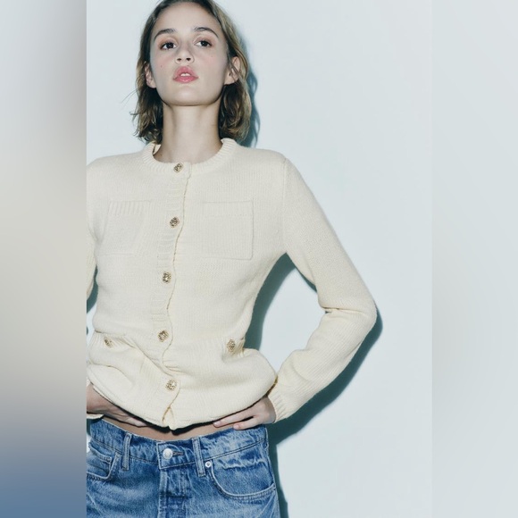 Zara Sweaters - ZARA Jewel Button Shoulder Pad Knit Cardigan Sz S, NWT